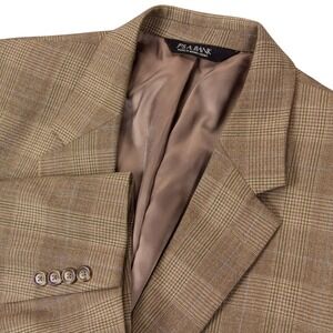 Jos A Bank Mens 46 XL Wool Brown Plaid Two Button Blazer Sport Coat Jacket